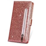 Hoesje geschikt voor Samsung Galaxy S21 Ultra Glitter Bookcase met rits - hoesje - portemonneehoesje - Rosé Goud