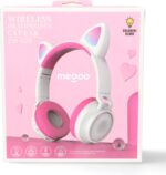 Kinder hoofdtelefoon - koptelefoon Bluetooth met led kattenoortjes miauw -  wit-roze - All4Gadgets