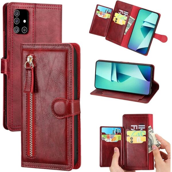 Hoesje geschikt voor Samsung Galaxy A52 Book case met ritssluiting van LuxeBass - Flipcover - Magnetisch - 5 kaarten houder - Rood