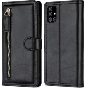 Hoesje geschikt voor Samsung Galaxy A72 Book case met ritssluiting van LuxeBass - Flipcover - Magnetisch - 5 kaarten houder - Zwart