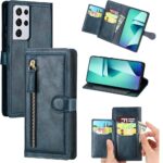 Hoesje geschikt voor Samsung Galaxy S21 Book case met ritssluiting van LuxeBass - Flipcover - Magnetisch - 5 kaarten houder - Donkerblauw