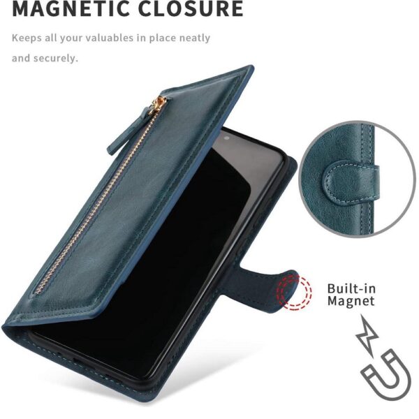 Hoesje geschikt voor Samsung Galaxy S21 Book case met ritssluiting van LuxeBass - Flipcover - Magnetisch - 5 kaarten houder - Donkerblauw