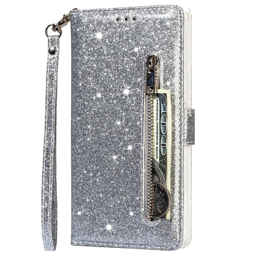 Boekhoesje met glitters geschikt voor Samsung Galaxy A41 - Zilver