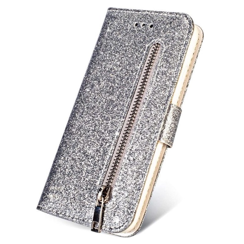 Boekhoesje met glitters geschikt voor Samsung Galaxy A41 - Zilver