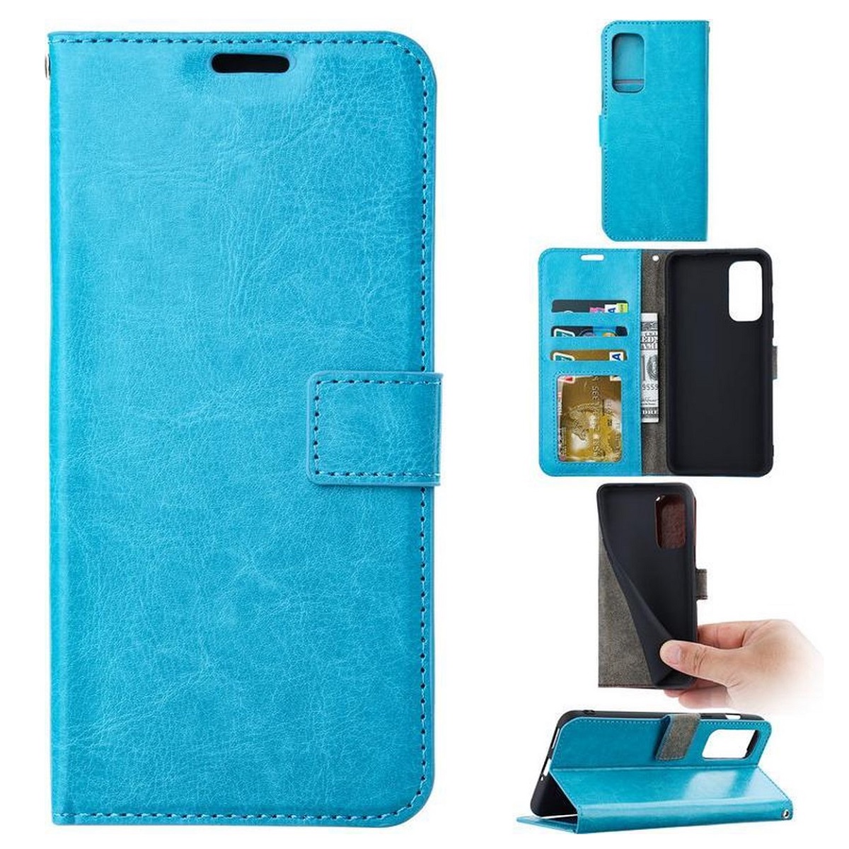 Telefoon Wallet Bookcase geschikt voor iPhone 12 Mini - Portemonnee telefoonhoesje voor Bankpassen - Kunstleer - Siliconen Houder - Magnetische sluiten - Turquoise