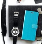 Telefoon Wallet Bookcase geschikt voor iPhone 5 / 5C / 5S / SE-Portemonnee telefoonhoesje voor Bankpassen-Kunstleer-Siliconen Houder-Magnetische sluiten- Turquoise