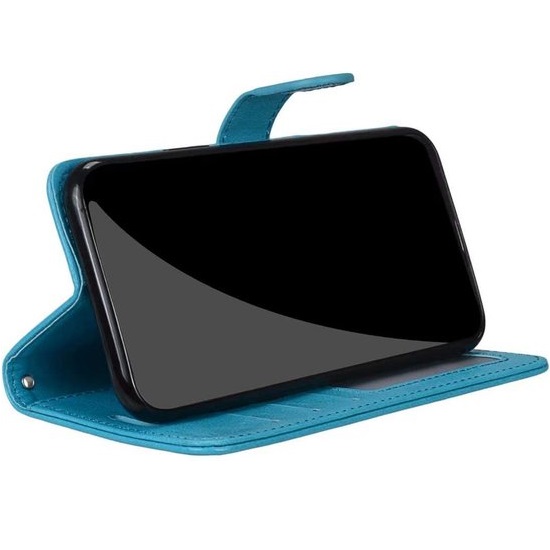 Telefoon Wallet Bookcase geschikt voor iPhone 5 / 5C / 5S / SE-Portemonnee telefoonhoesje voor Bankpassen-Kunstleer-Siliconen Houder-Magnetische sluiten- Turquoise