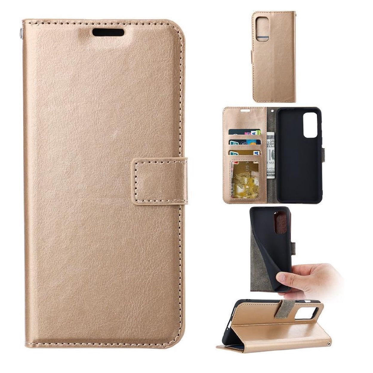 Telefoon Wallet Bookcase geschikt voor Motorola Moto G5s Plus - Hoesje voor Motorola Moto G5s Plus - Kunstleer - Siliconen Houder - Magnetische sluiten- Goud
