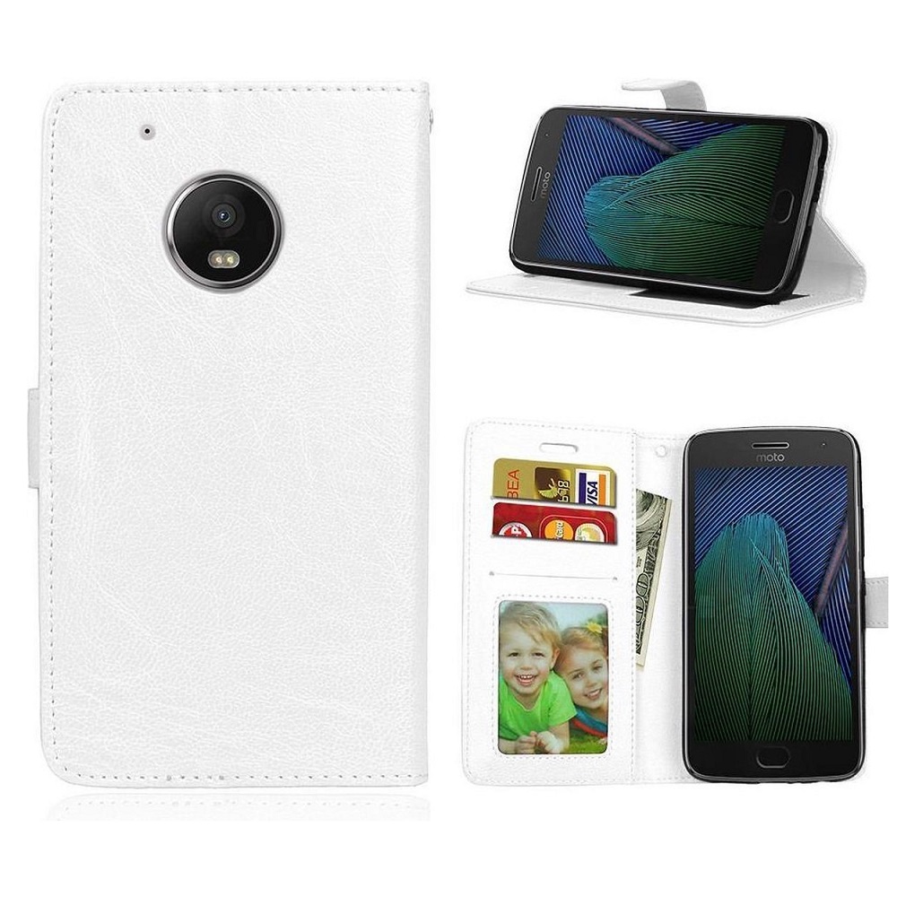 Telefoon Wallet Bookcase geschikt voor Motorola Moto G5s Plus - Portemonnee telefoonhoesje voor Bankpassen - Kunstleer - Siliconen Houder - Magnetische sluiten- Wit