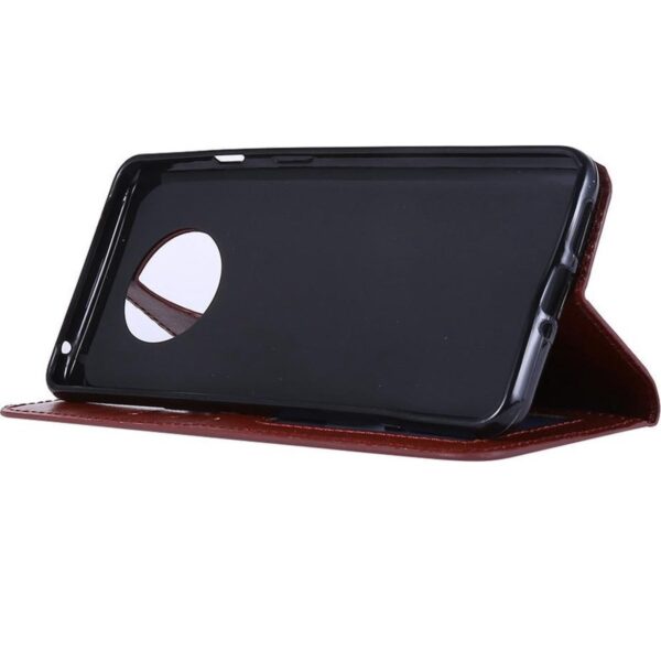 Telefoon Wallet Bookcase geschikt voor OnePlus 7T-Portemonnee telefoonhoesje voor Bankpassen-Kunstleer-Siliconen Houder-Magnetische sluiten- Bruin