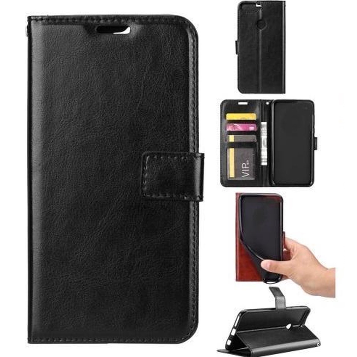 Telefoon Wallet Bookcase geschikt voor Samsung Galaxy A03s - Portemonnee telefoonhoesje voor Bankpassen - Kunstleer - Siliconen Houder - Magnetische sluiten- Zwart