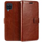 Telefoon Wallet Bookcase geschikt voor Samsung Galaxy A22 4G - Portemonnee telefoonhoesje voor Bankpassen - Kunstleer - Siliconen Houder - Magnetische sluiten - Bruin