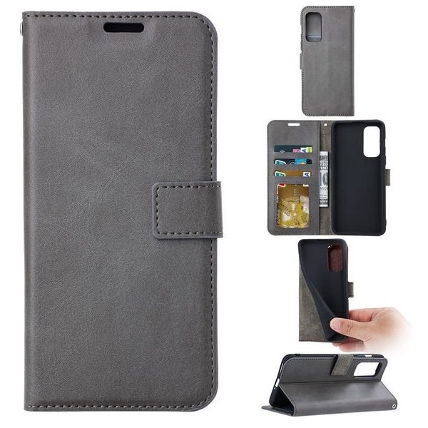 Telefoon Wallet Bookcase geschikt voor Samsung Galaxy A22 4G - Portemonnee telefoonhoesje voor Bankpassen - Kunstleer - Siliconen Houder - Magnetische sluiten - Grijs