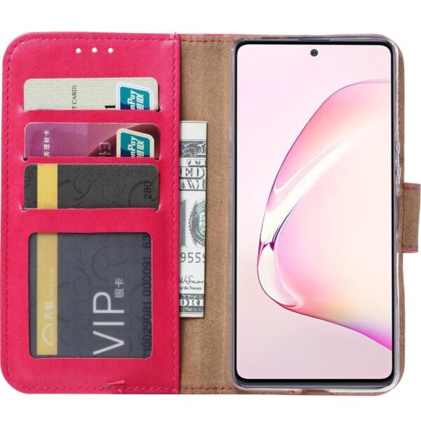 Telefoon Wallet Bookcase geschikt voor Samsung Galaxy A22 5G ? Portemonnee telefoonhoesje voor Bankpassen ? Hoesje voor Samsung Galaxy A22 5G ? Kunstleer ? Siliconen Houder ? Magnetische sluiten- Roze