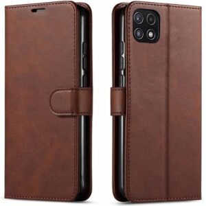 Telefoon Wallet Bookcase geschikt voor Samsung Galaxy A22 5G - Portemonnee telefoonhoesje voor Bankpassen - Kunstleer - Siliconen Houder - Magnetische sluiten - Bruin