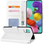 Telefoon Wallet Bookcase geschikt voor Samsung Galaxy A41 ? Portemonnee telefoonhoesje voor Bankpassen ? Hoesje voor Samsung Galaxy A41 ? Kunstleer ? Siliconen Houder ? Magnetische sluiten- wit