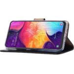 Telefoon Wallet Bookcase geschikt voor Samsung Galaxy A50 ? Portemonnee telefoonhoesje voor Bankpassen ? Hoesje voor Samsung Galaxy A50 ? Kunstleer ? Siliconen Houder ? Magnetische sluiten- Zwart
