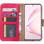 Telefoon Wallet Bookcase geschikt voor Samsung Galaxy A51 ? Portemonnee telefoonhoesje voor Bankpassen ? Hoesje voor Samsung Galaxy A51 ? Kunstleer ? Siliconen Houder ? Magnetische sluiten- Roze