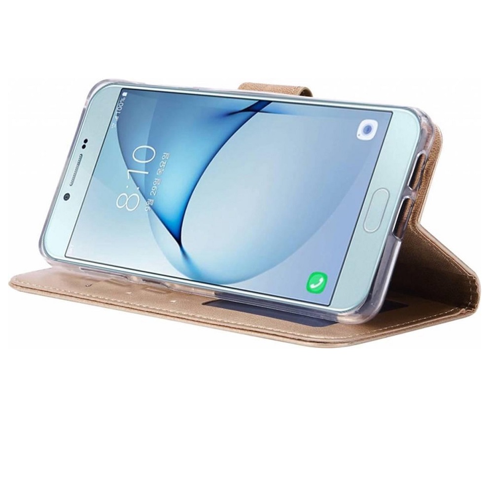 Telefoon Wallet Bookcase geschikt voor Samsung Galaxy A6 2018 - Portemonnee telefoonhoesje voor Bankpassen - Kunstleer - Siliconen Houder - Magnetische sluiten - Goud