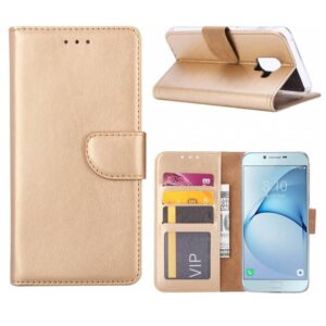 Telefoon Wallet Bookcase geschikt voor Samsung Galaxy A6 2018 - Portemonnee telefoonhoesje voor Bankpassen - Kunstleer - Siliconen Houder - Magnetische sluiten - Goud