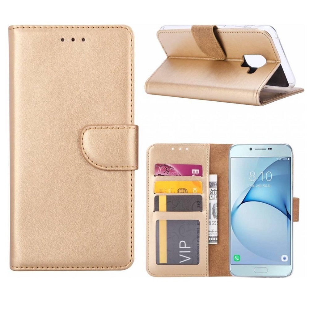 Telefoon Wallet Bookcase geschikt voor Samsung Galaxy A6 2018 - Portemonnee telefoonhoesje voor Bankpassen - Kunstleer - Siliconen Houder - Magnetische sluiten - Goud
