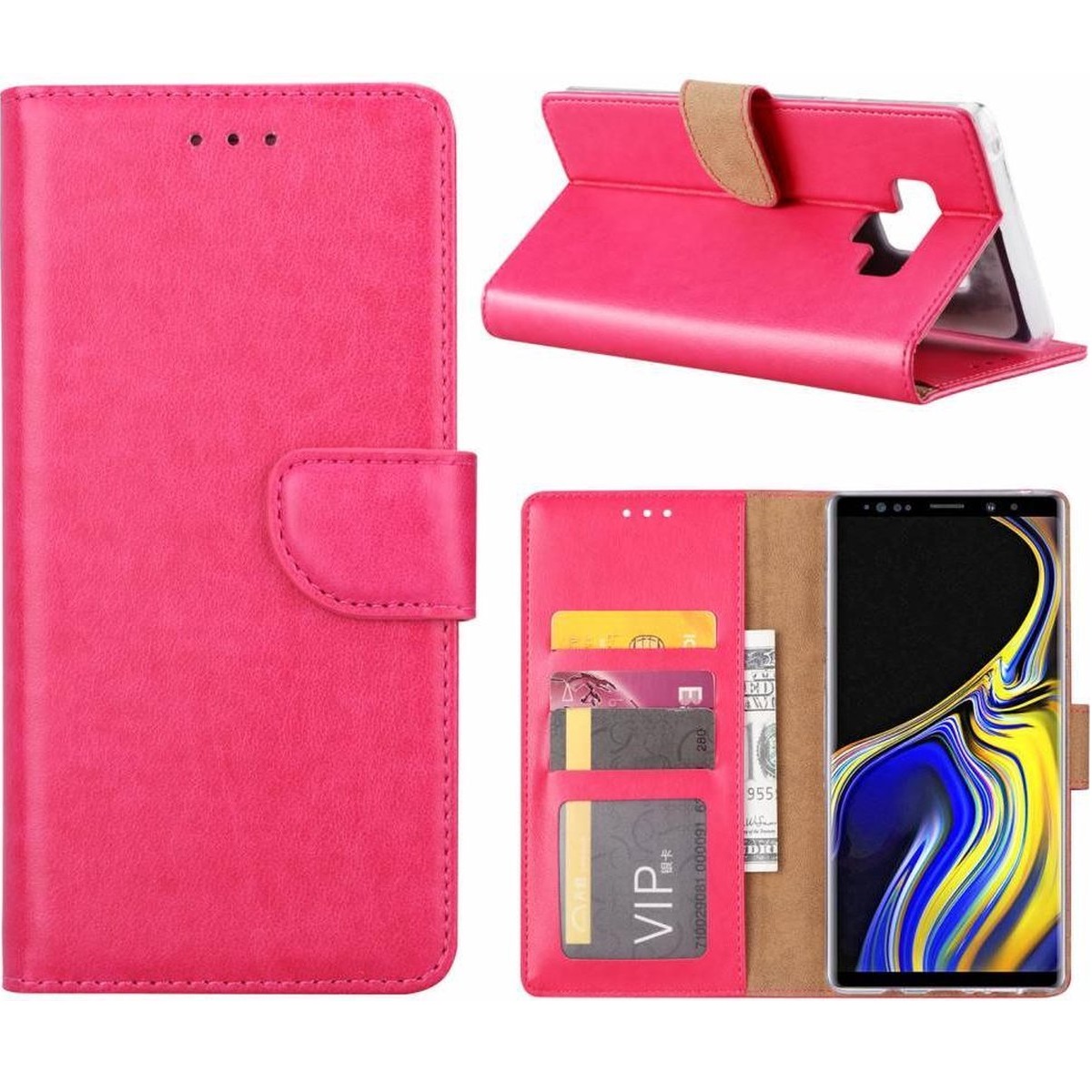 Telefoon Wallet Bookcase geschikt voor Samsung Galaxy A6 2018 - Portemonnee telefoonhoesje voor Bankpassen - Kunstleer - Siliconen Houder - Magnetische sluiten - Roze