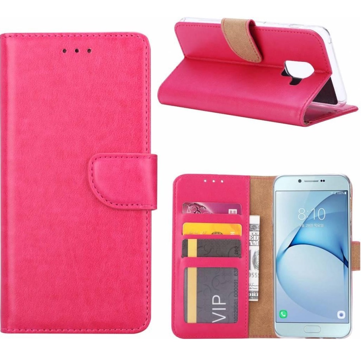 Telefoon Wallet Bookcase geschikt voor Samsung Galaxy A6 Plus (2018) - Portemonnee telefoonhoesje voor Bankpassen - Kunstleer - Siliconen Houder - Magnetische sluiten- Roze