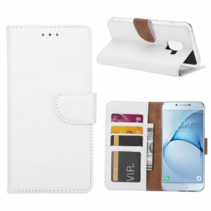 Telefoon Wallet Bookcase geschikt voor Samsung Galaxy A8 (2018) - Portemonnee telefoonhoesje voor Bankpassen - Kunstleer - Siliconen Houder - Magnetische sluiten- Wit