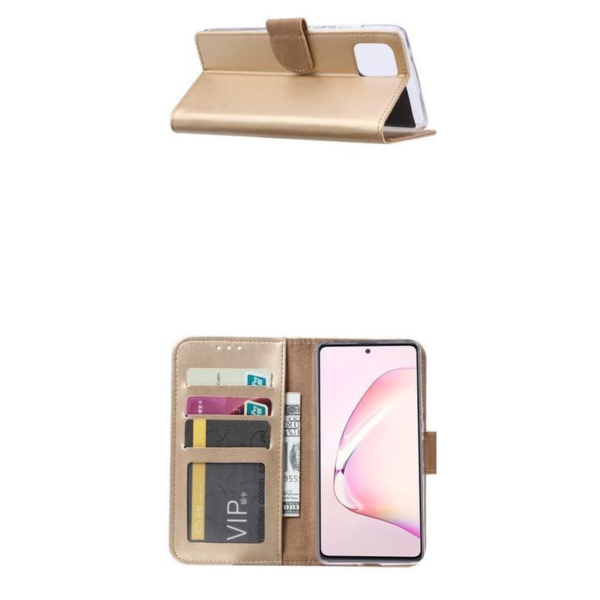 Telefoon Wallet Bookcase geschikt voor Samsung Galaxy A81-Portemonnee telefoonhoesje voor Bankpassen-Kunstleer-Siliconen Houder-Magnetische sluiten- goud