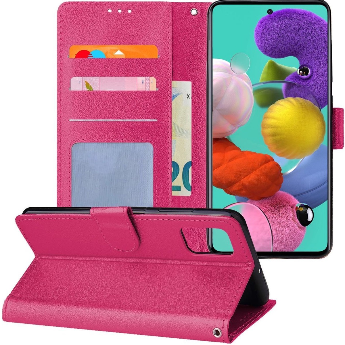 Telefoon Wallet Bookcase geschikt voor Samsung Galaxy M31 ? Portemonnee telefoonhoesje voor Bankpassen ? Hoesje voor Samsung Galaxy M31 ? Kunstleer ? Siliconen Houder ? Magnetische sluiten- Roze
