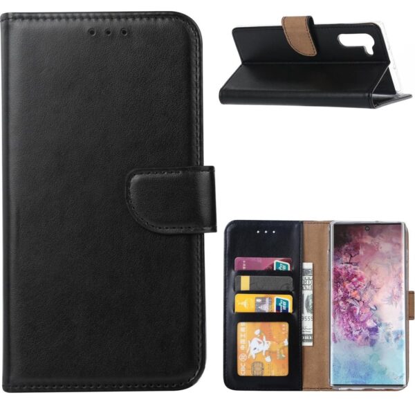 Telefoon Wallet Bookcase geschikt voor Samsung Galaxy Note 10 Plus - Portemonnee telefoonhoesje voor Bankpassen - Kunstleer - Siliconen Houder - Magnetische sluiten- Zwart