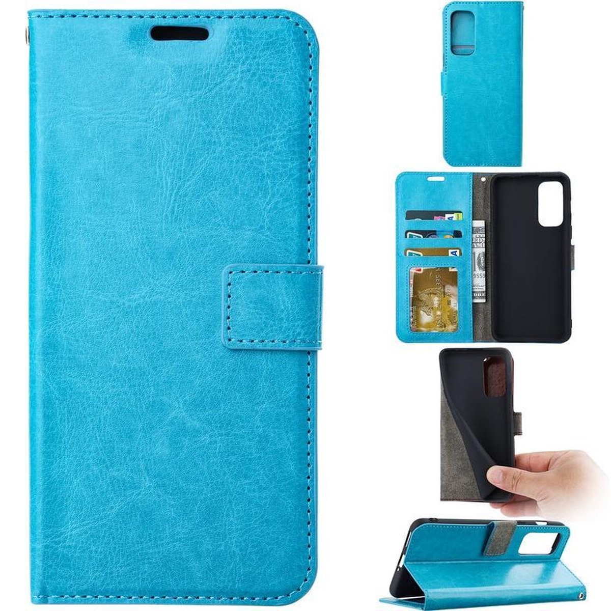 Telefoon Wallet Bookcase geschikt voor Samsung Galaxy S6 Edge - Portemonnee telefoonhoesje voor Bankpassen - Kunstleer - Siliconen Houder - Magnetische sluiten- Turquoise