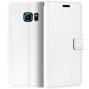 Telefoon Wallet Bookcase geschikt voor Samsung Galaxy S6 Edge-Portemonnee telefoonhoesje voor Bankpassen-Kunstleer-Siliconen Houder-Magnetische sluiten- wit