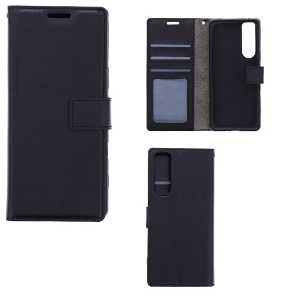 Telefoon Wallet Bookcase geschikt voor Sony Xperia 5 III - Kunstleer - Siliconen Houder - Magnetische sluiten- Zwart
