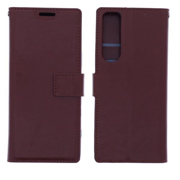 Telefoon Wallet Bookcase geschikt voor Sony Xperia 5 III-Portemonnee telefoonhoesje voor Bankpassen-Kunstleer-Siliconen Houder-Magnetische sluiten-Bruin