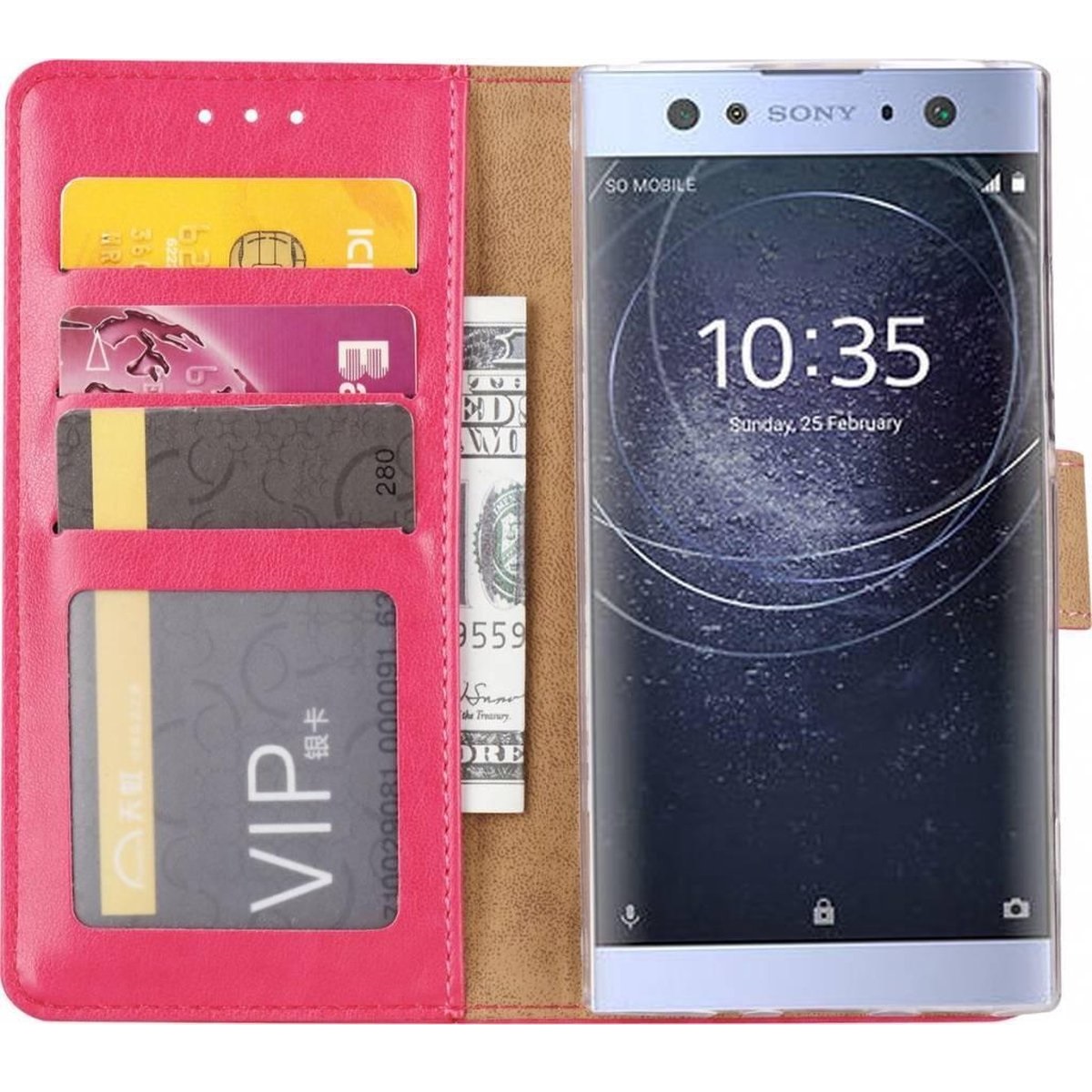 Telefoon Wallet Bookcase geschikt voor Sony Xperia XA2 Ultra Portemonnee telefoonhoesje voor Bankpassen - Kunstleer - Siliconen Houder - Magnetische sluiten- Roze
