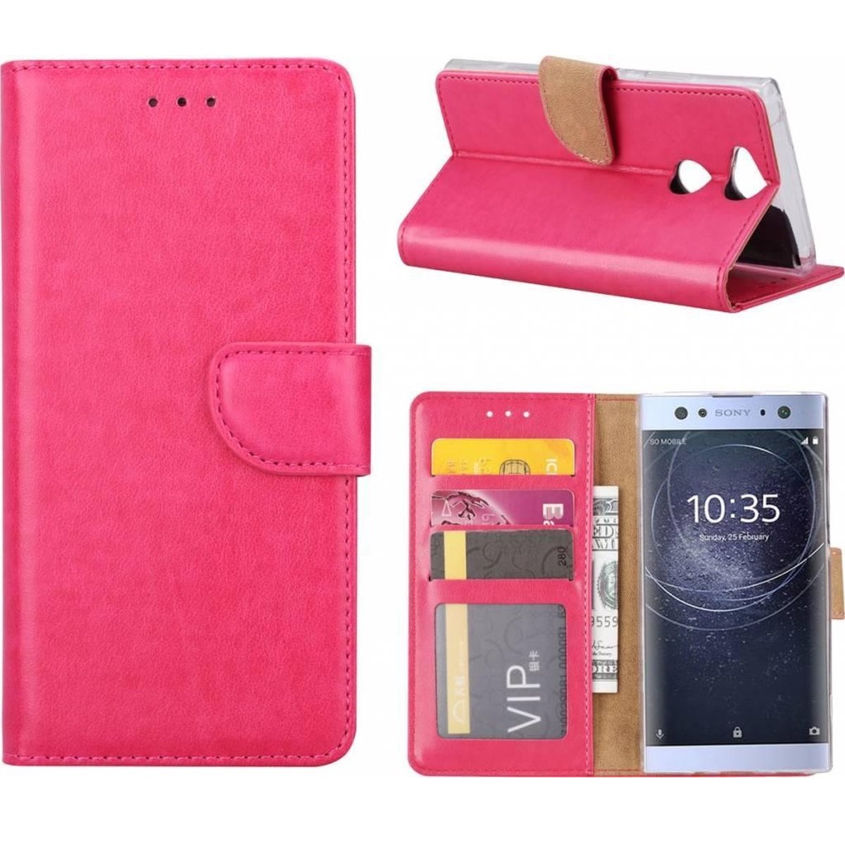 Telefoon Wallet Bookcase geschikt voor Sony Xperia XA2 Ultra Portemonnee voor Bankpassen - Kunstleer - Houder - Magnetische sluiten- Roze - All4Gadgets