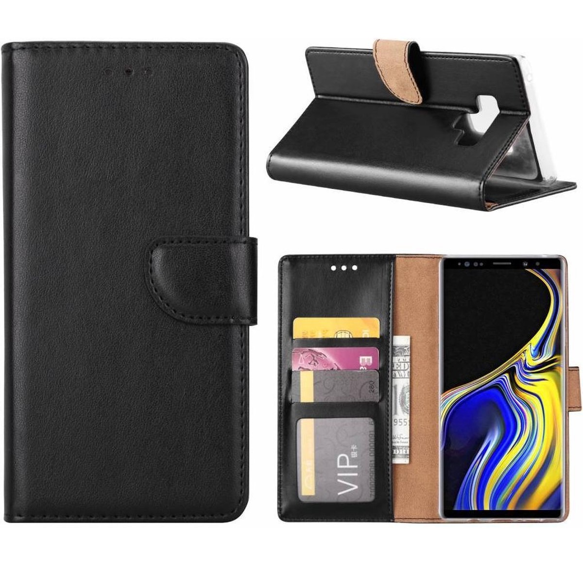 Telefoon Wallet Bookcase Geschikt voor voor Samsung Galaxy Note 9 - Portemonnee telefoonhoesje voor Bankpassen - Kunstleer - Siliconen Houder - Magnetische sluiten- Zwart