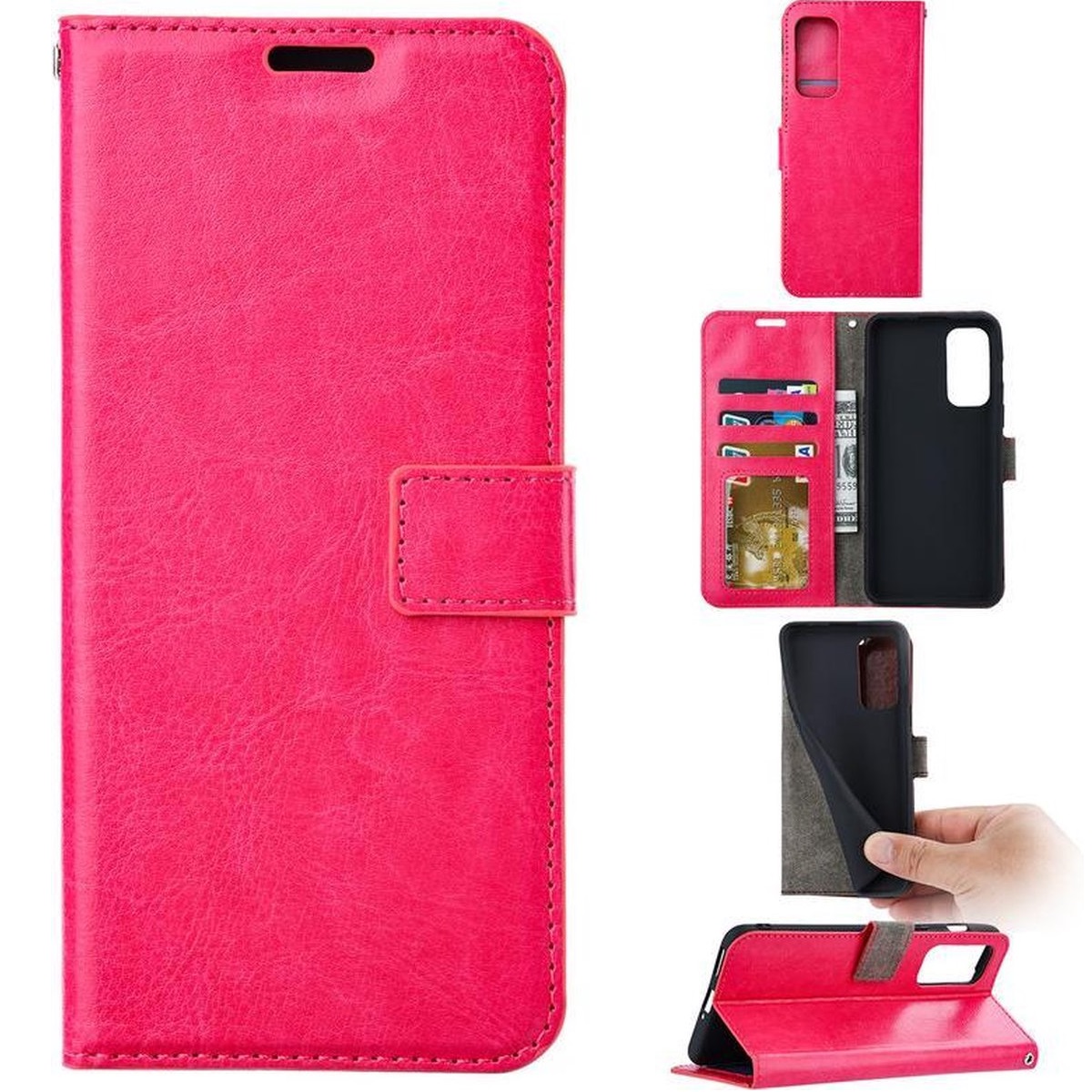 Telefoon Wallet Bookcase geschikt voor Xiaomi Redmi Note 10 ? Portemonnee telefoonhoesje voor Bankpassen ? Hoesje voor Xiaomi Redmi Note 10 ? Kunstleer ? Siliconen Houder ? Magnetische sluiten- Roze