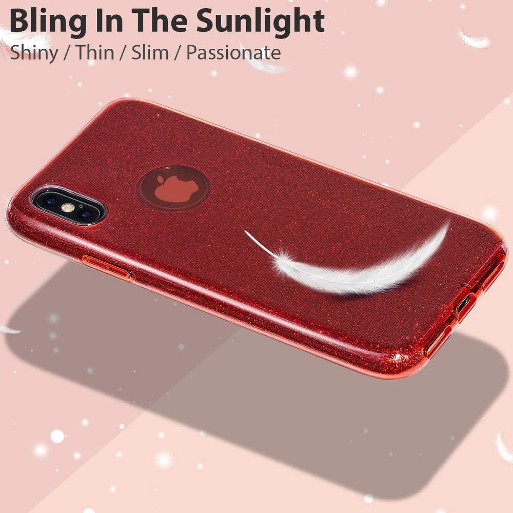 Hoesje geschikt voor Samsung Galaxy M21 - Glitter hoes - Silicone case - Soft cover - Rood