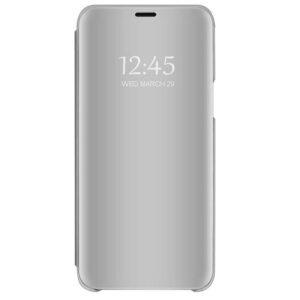 Hoesje geschikt voor Samsung Galaxy S20 FE 5G Hoesje - Tijd en Datum zichtbaar - Kunststof - Siliconen Houder - Magnetische sluiten - Zilver