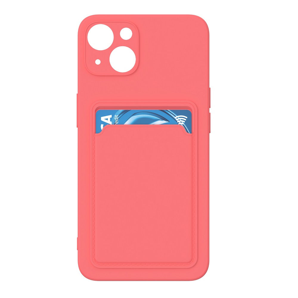 Hoesje geschikt voor iPhone 13 - Siliconen hoesje - Donker Roze - Pasjeshouder