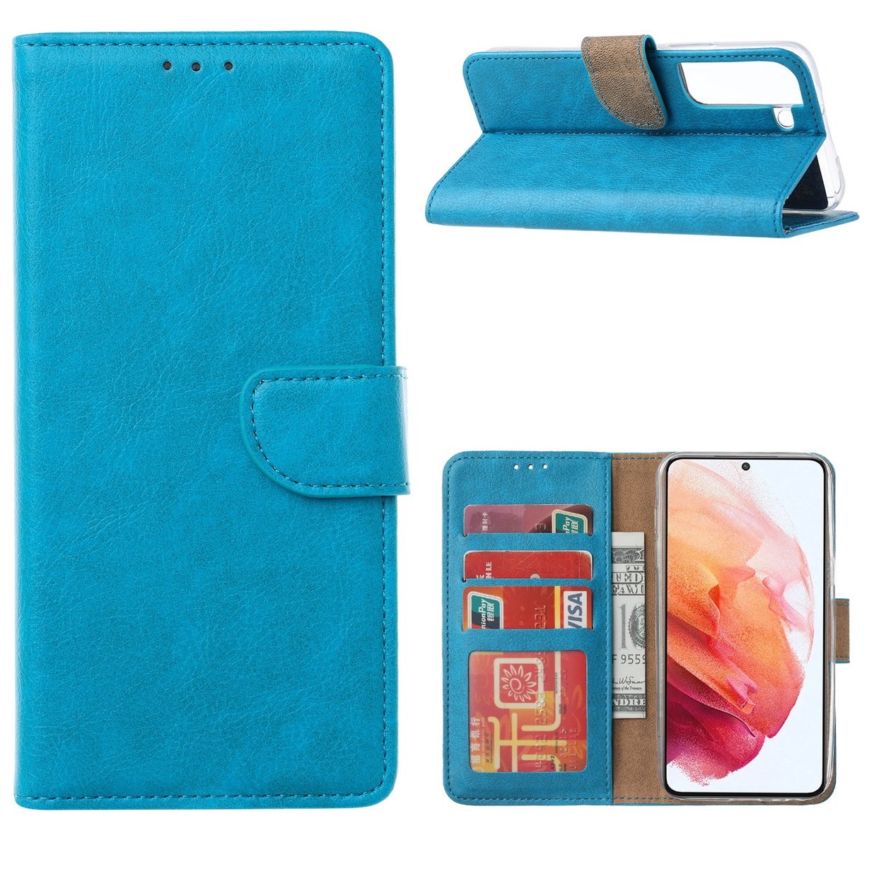 Hoesje geschikt voor Samsung Galaxy S22 - Boekhoesje - Turquoise - Portemonneehoesje