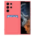 Hoesje geschikt voor Samsung S22 Ultra - Siliconen hoesje - Donker Roze - Pasjeshouder