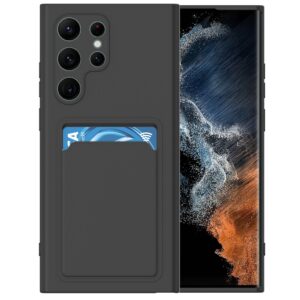 Hoesje geschikt voor Samsung S22 Ultra - Siliconen hoesje - Zwart - Pasjeshouder