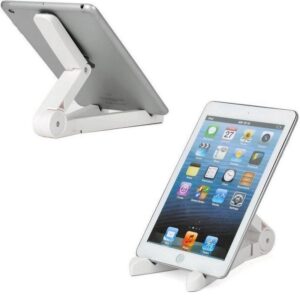 Tabletstandaard | (wit) Tablethouder voor (bureau)tafel | Universeel en Verstelbaar | Opklapbaar en Vouwbaar - LB506