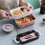 2-delig Bento Lunchbox met Bestek en Soepkom (blauw) MS-33