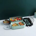 2-delig Bento Lunchbox met Bestek en Soepkom (blauw) MS-33