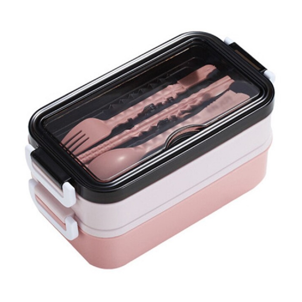 2-delig Bento Lunchbox met Bestek en Soepkom (roze) MS-33