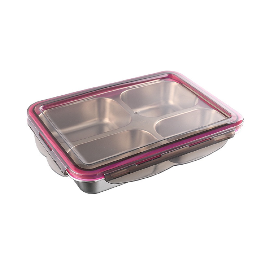 4-vakken Lunchbox Lunchtrommel | Luchtdicht Lekvrij Nestbaar | Magnetron- en Vaatwasserbestendig - LB602